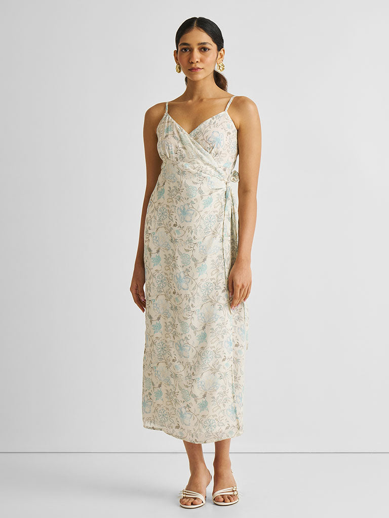 Strappy Blue Floral Wrap Dress DRESSES Reistor