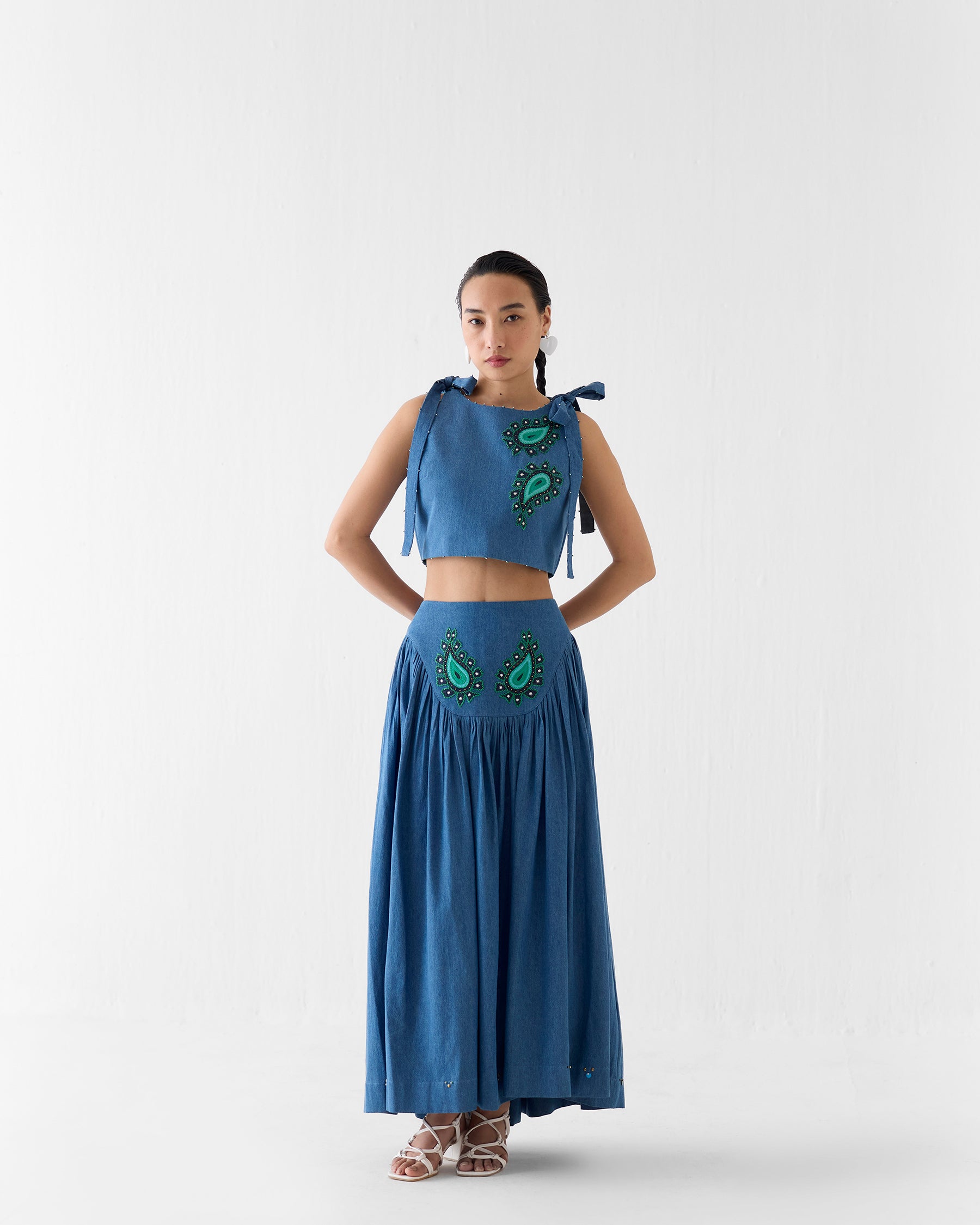 Indigo Crop Top & Skirt Set SETS IKKIVI