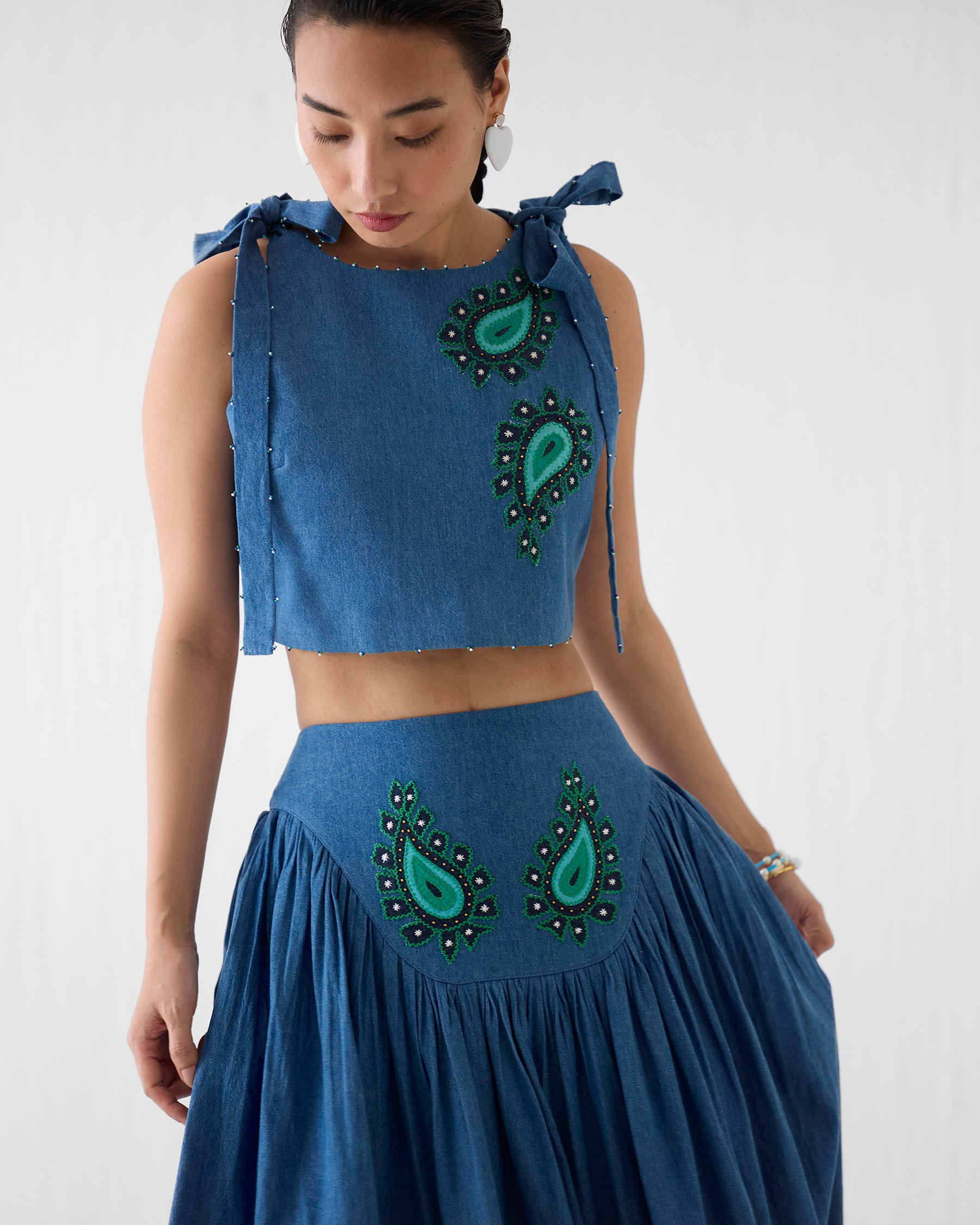 Indigo Crop Top & Skirt Set SETS IKKIVI