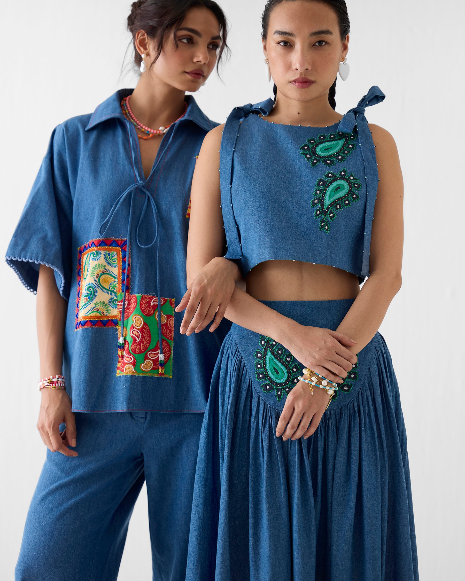 Indigo Patchwork Shirt & Pant Co-ord Set SETS IKKIVI