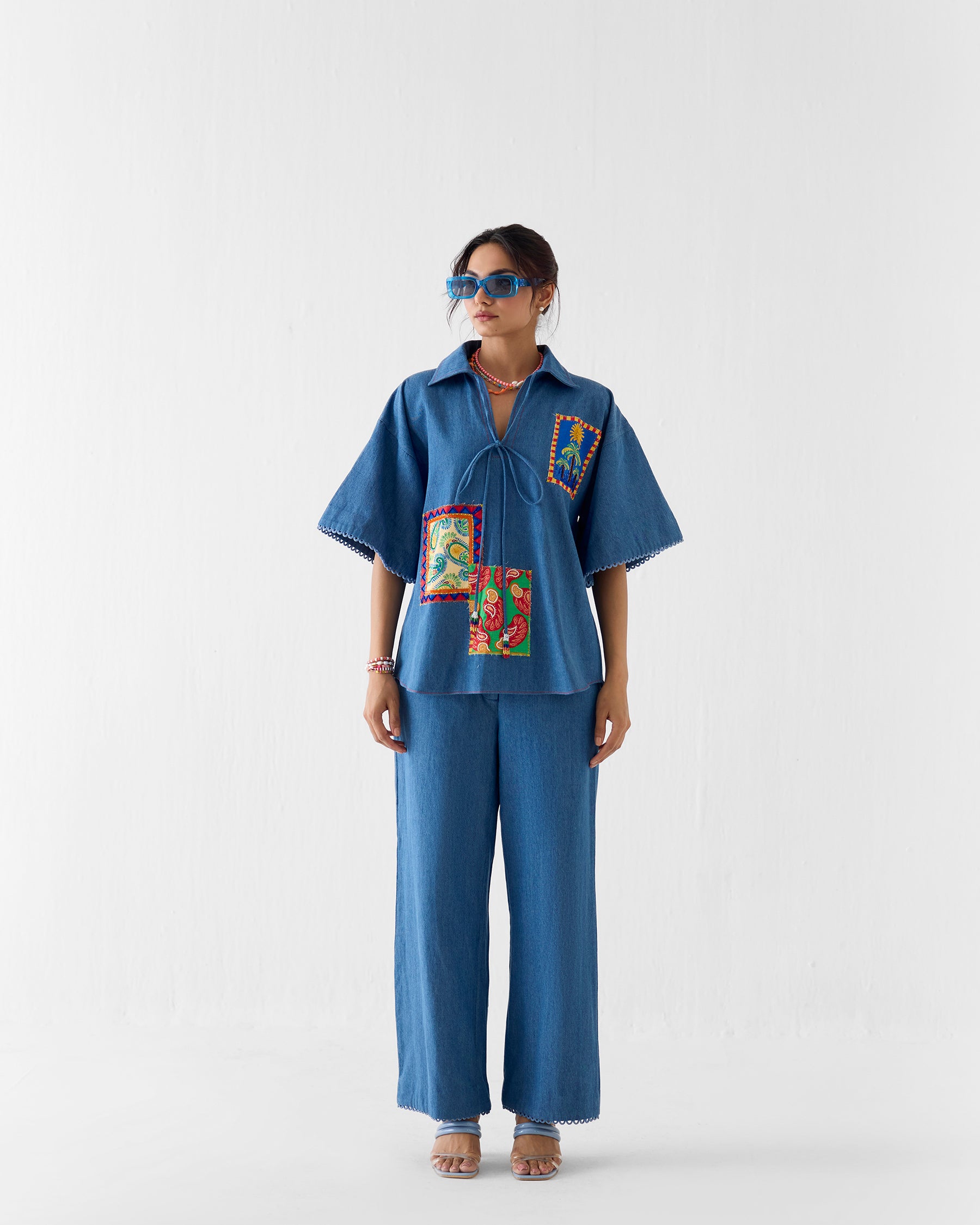 Indigo Patchwork Shirt & Pant Co-ord Set SETS IKKIVI