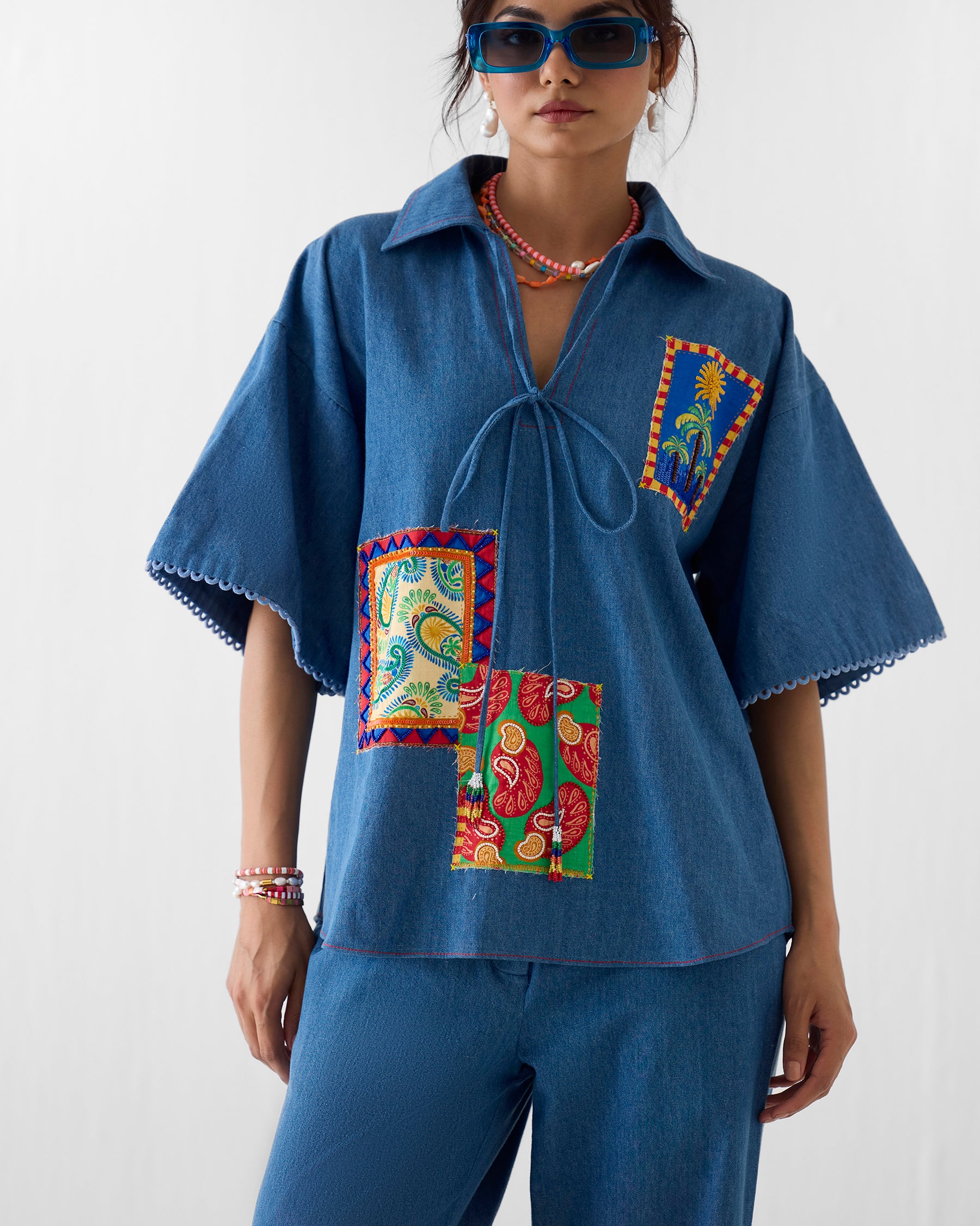 Indigo Patchwork Shirt & Pant Co-ord Set SETS IKKIVI