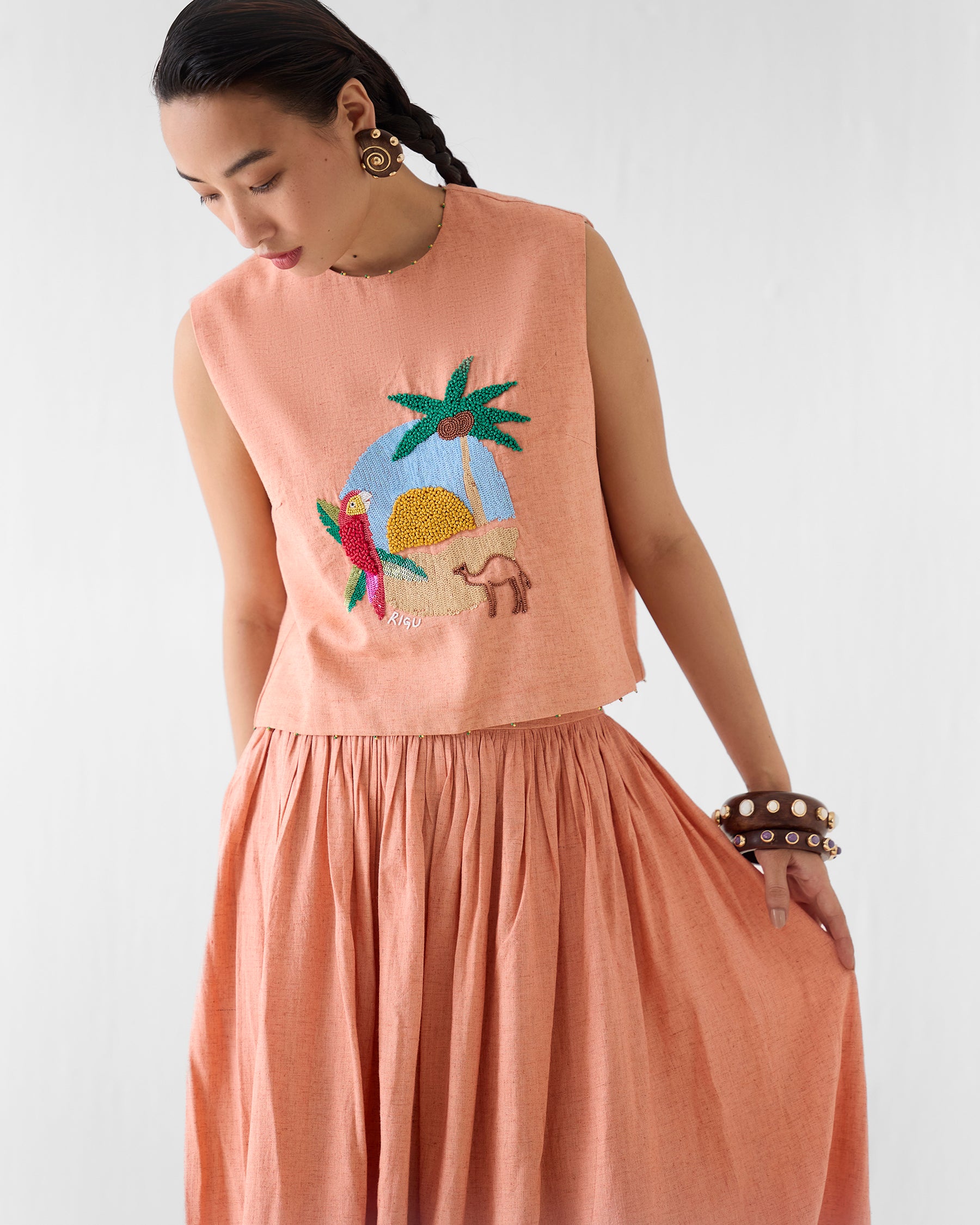 Sahara Linen Crop Top & Skirt Set SETS IKKIVI