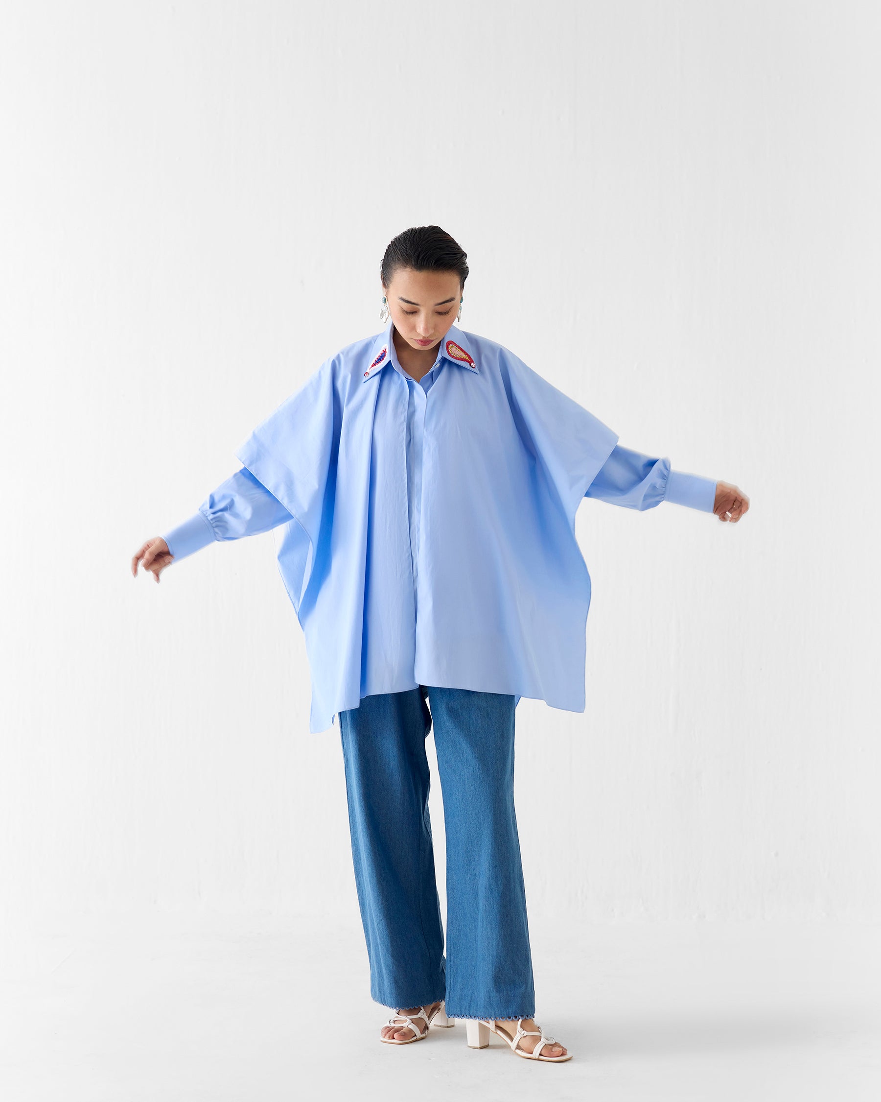 Azure Layered Poplin Shirt TOPS IKKIVI