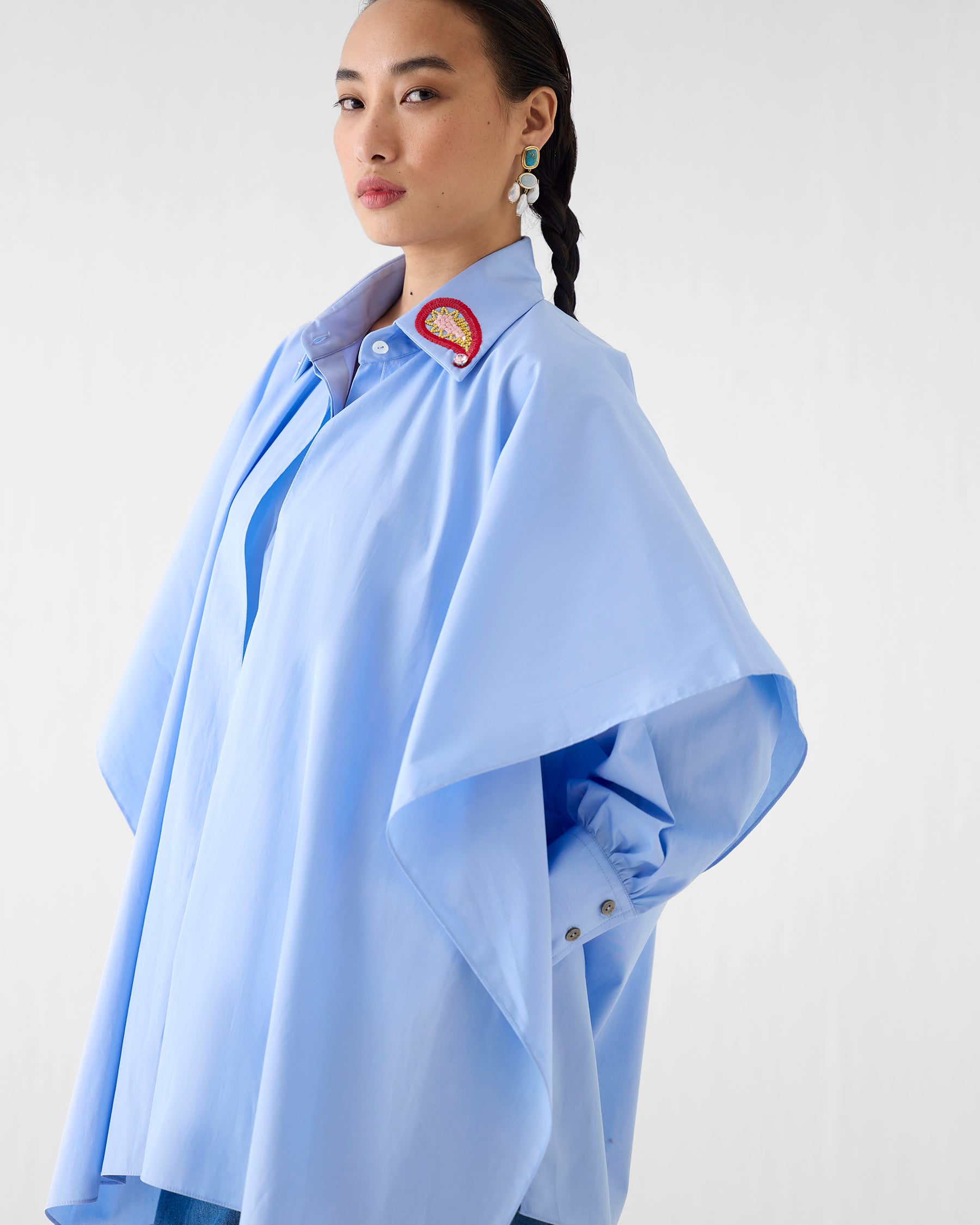 Azure Layered Poplin Shirt TOPS IKKIVI