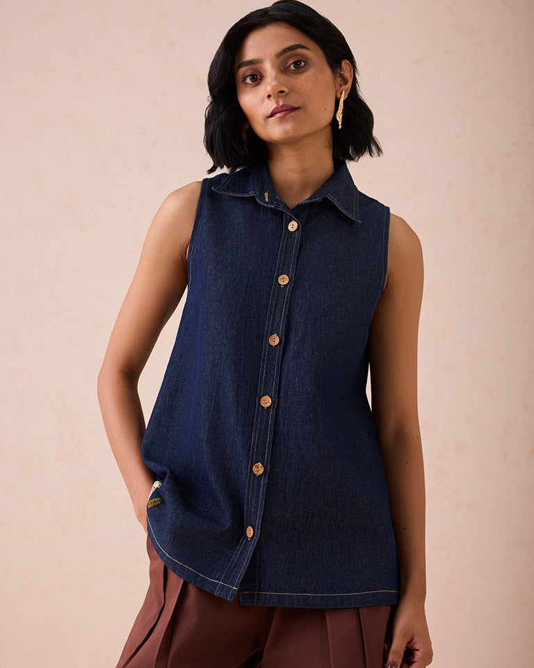 The Mountain Denim Sleeveless Shirt TOPS SUI