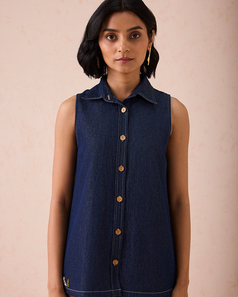 The Mountain Denim Sleeveless Shirt TOPS SUI