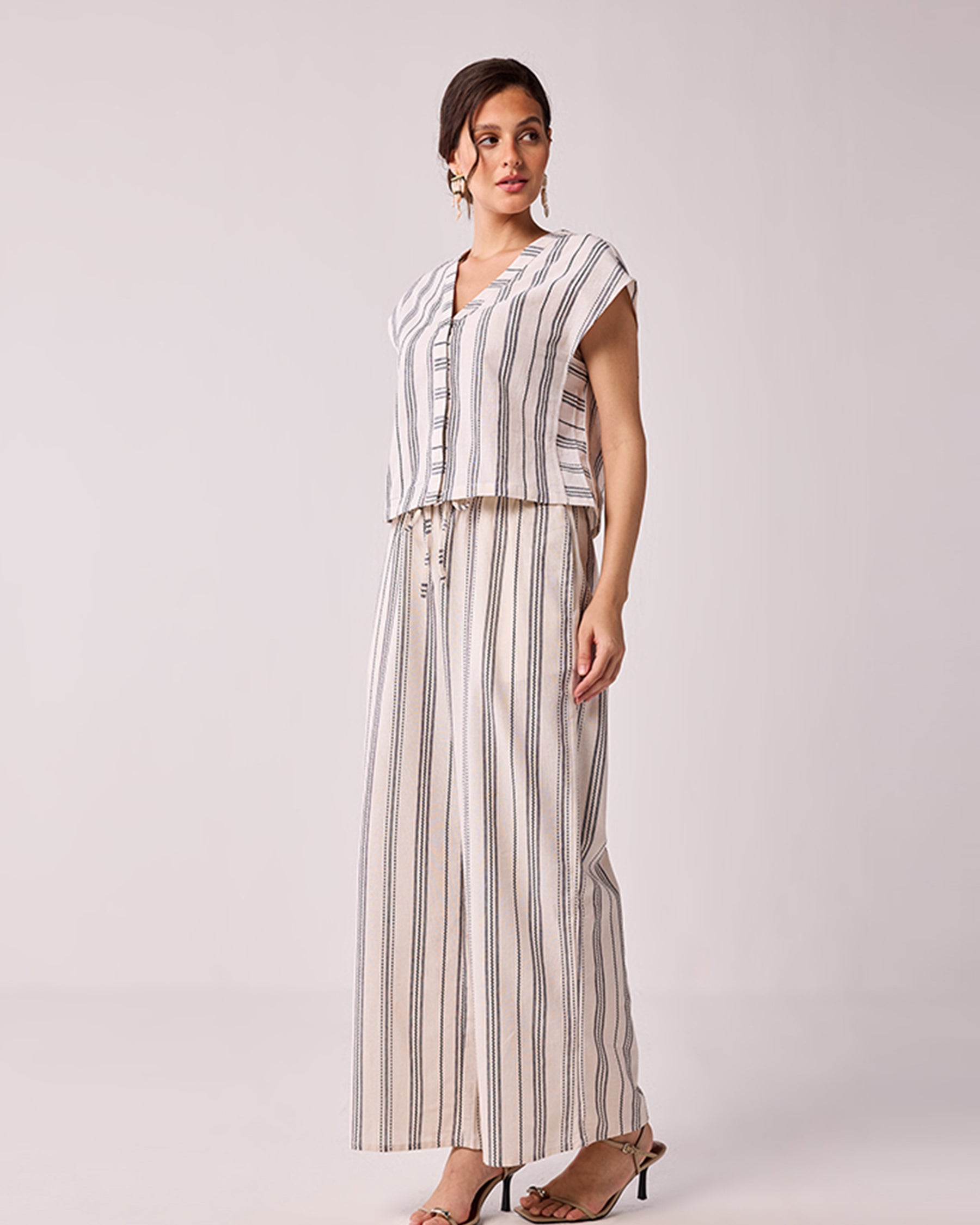 Wide Leg Drawstring Stripe Pants BOTTOMS Reistor