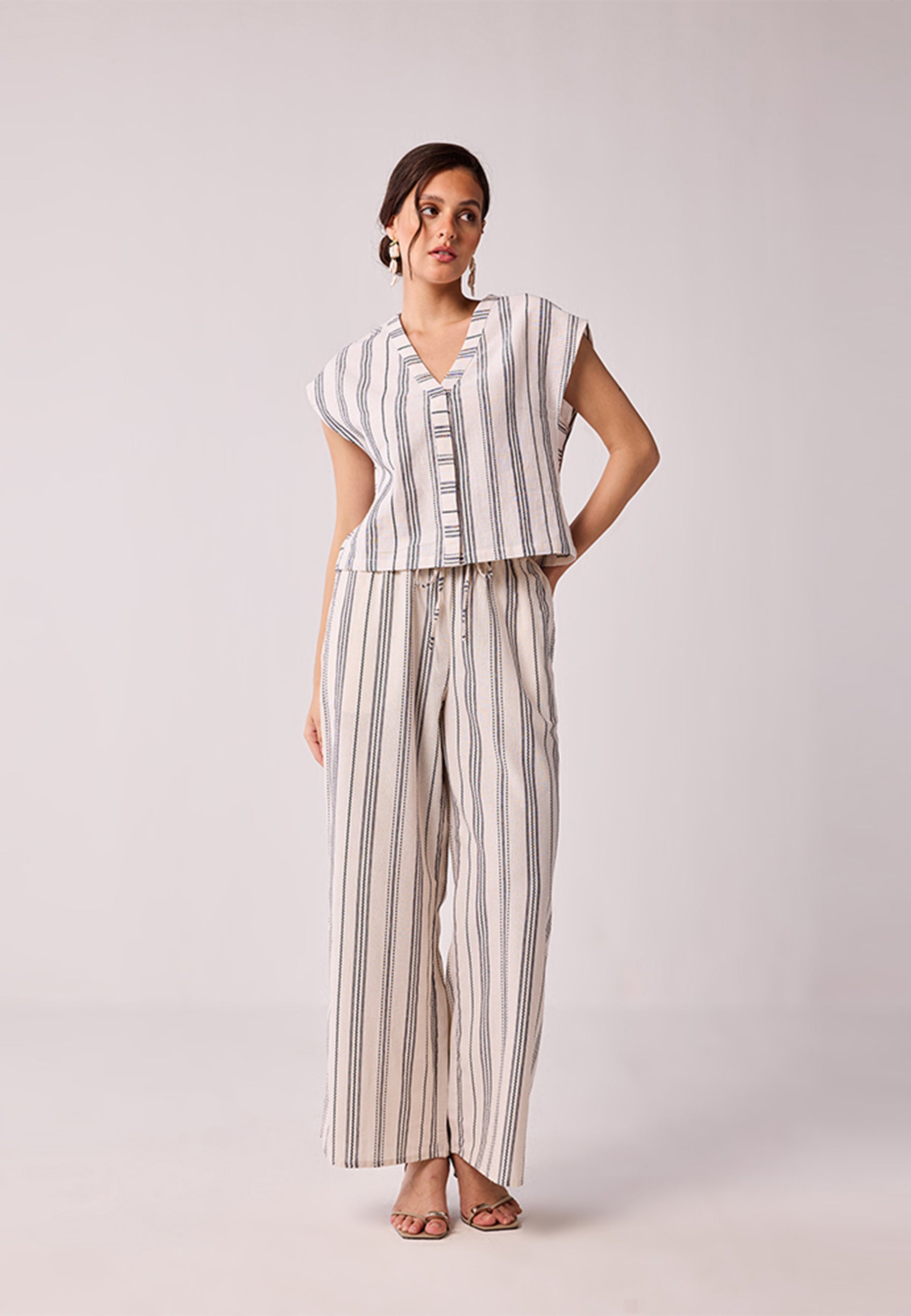 Wide Leg Drawstring Stripe Pants BOTTOMS Reistor