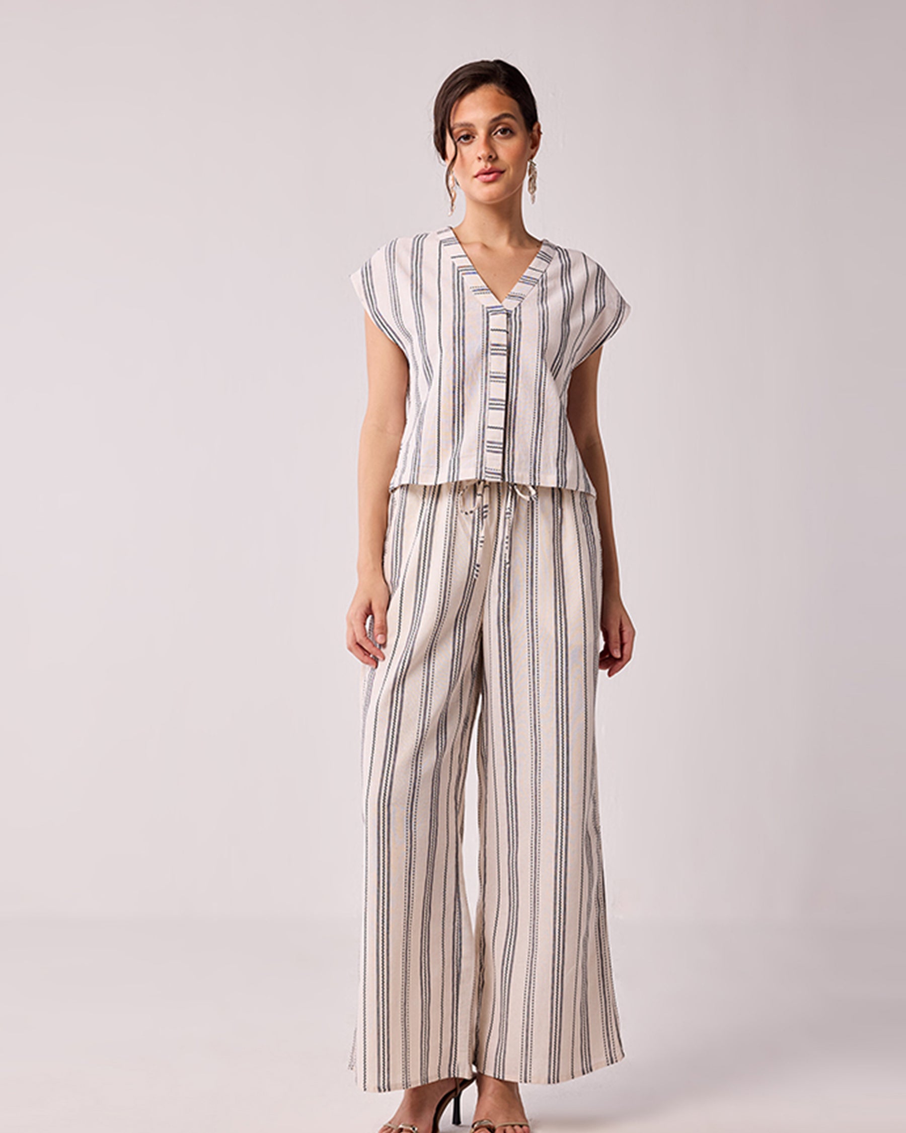 Wide Leg Drawstring Stripe Pants BOTTOMS Reistor