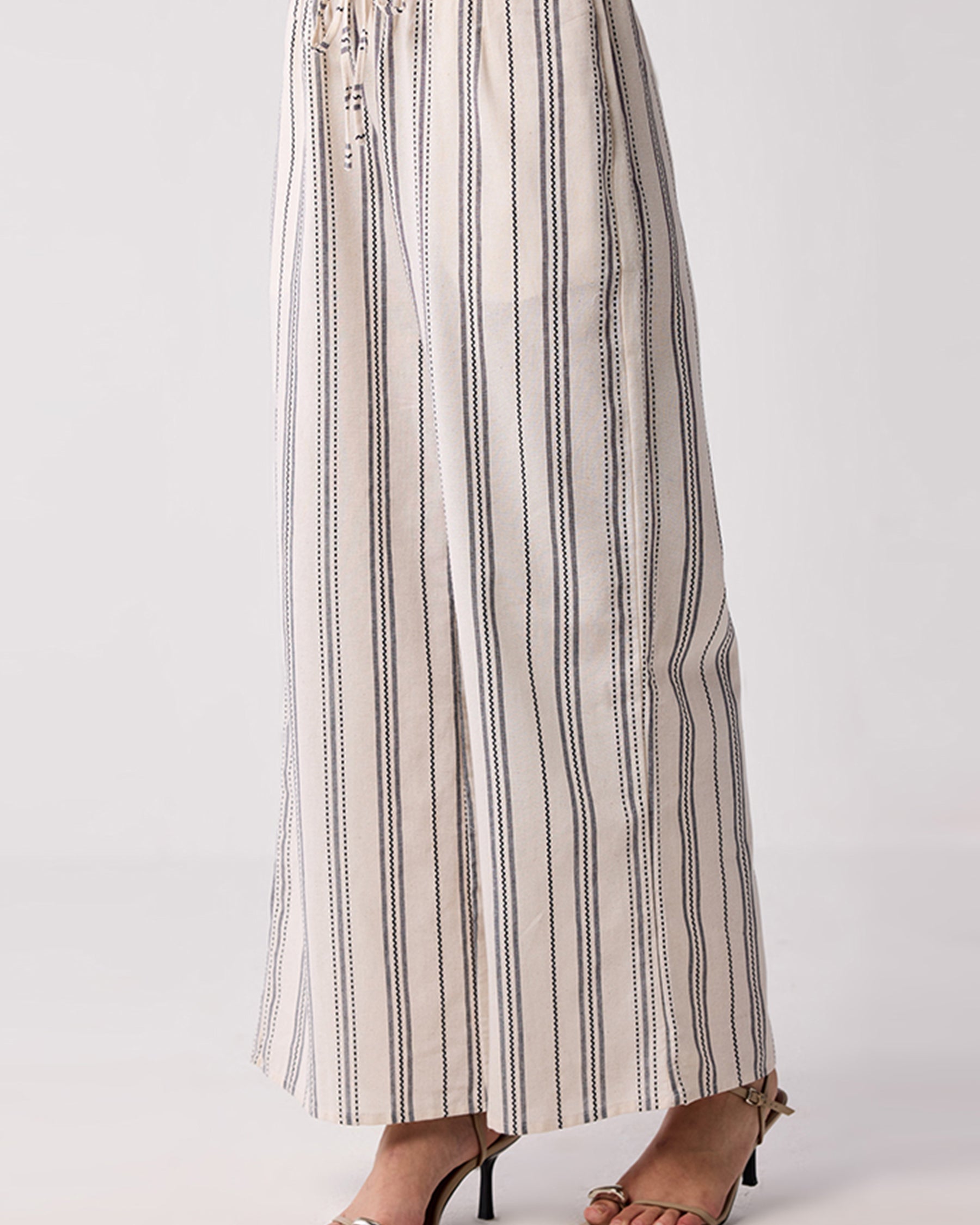 Wide Leg Drawstring Stripe Pants BOTTOMS Reistor
