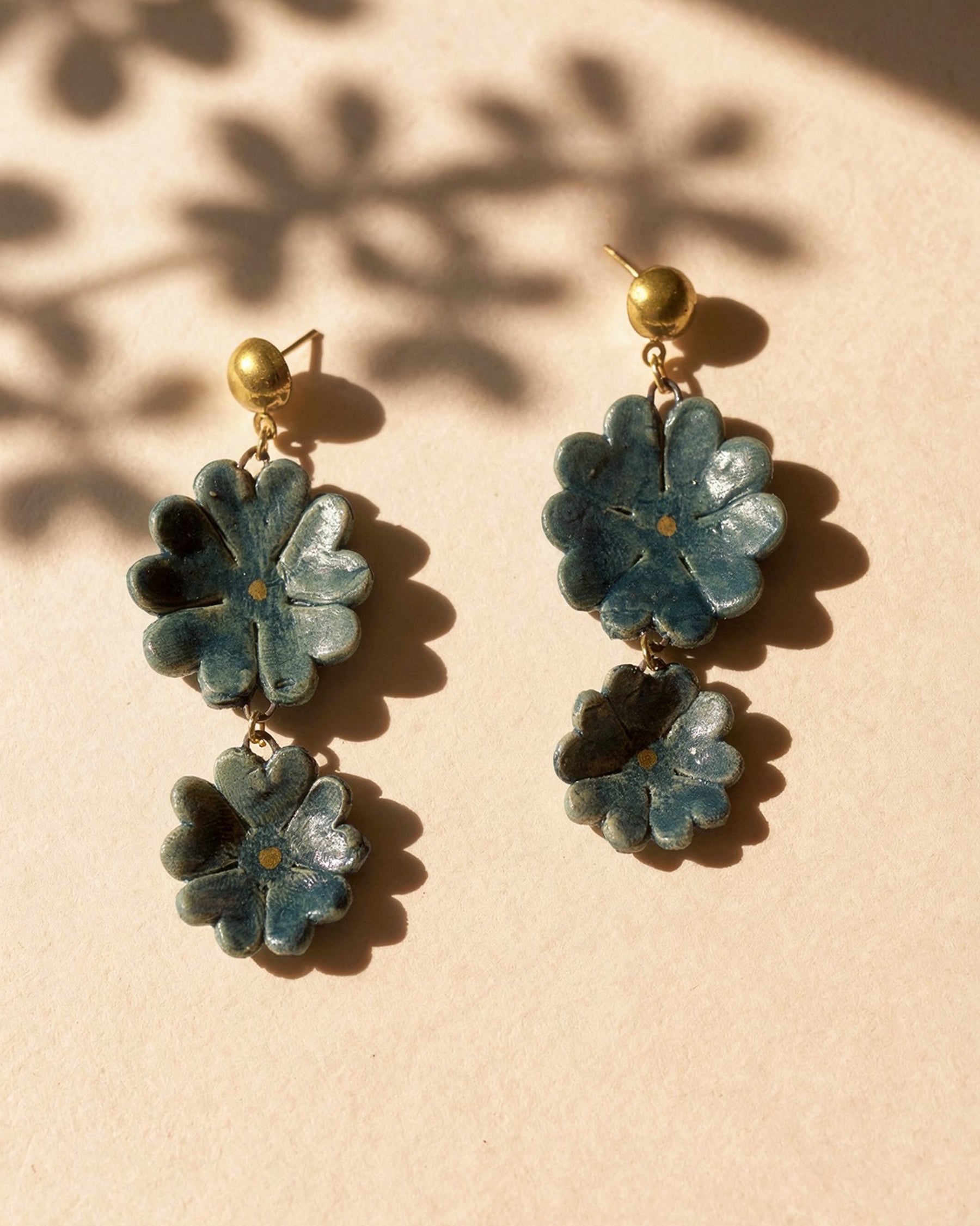 Blue Flora Dangler Earrings ACCESSORIES IKKIVI