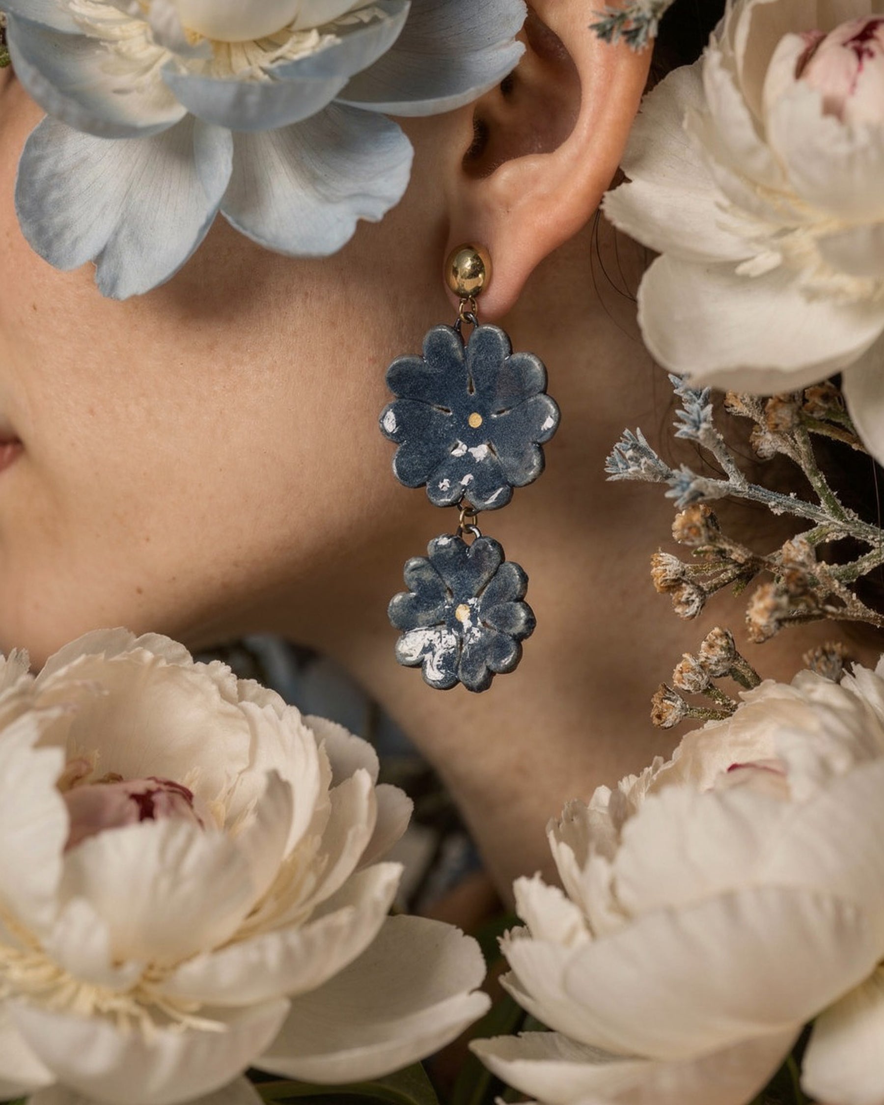 Blue Flora Dangler Earrings ACCESSORIES IKKIVI