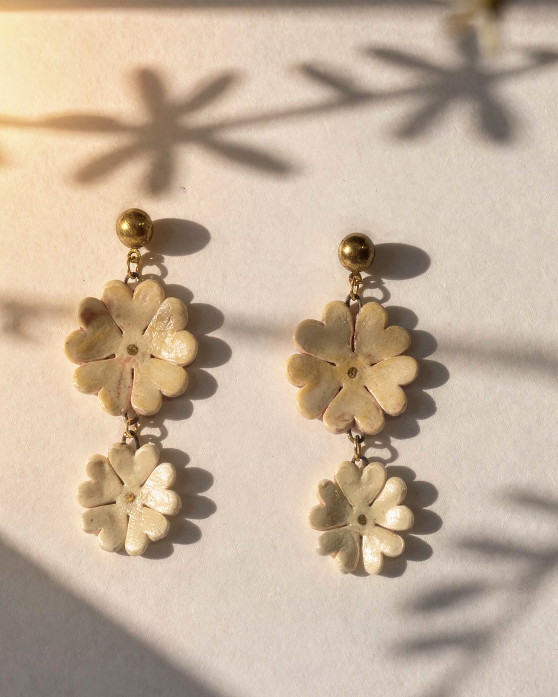 Ecru Flora Dangler Earrings ACCESSORIES IKKIVI