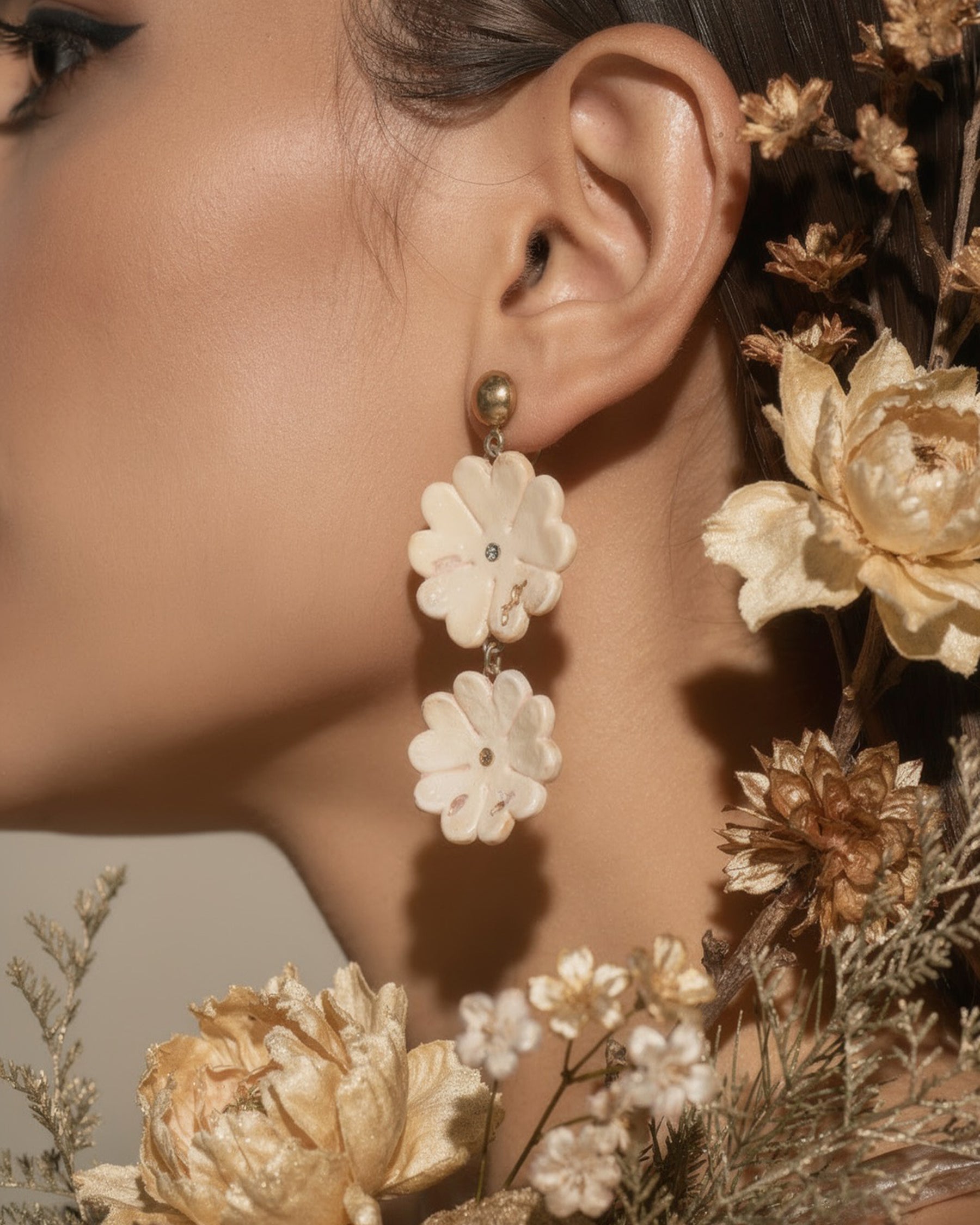 Ecru Flora Dangler Earrings ACCESSORIES IKKIVI