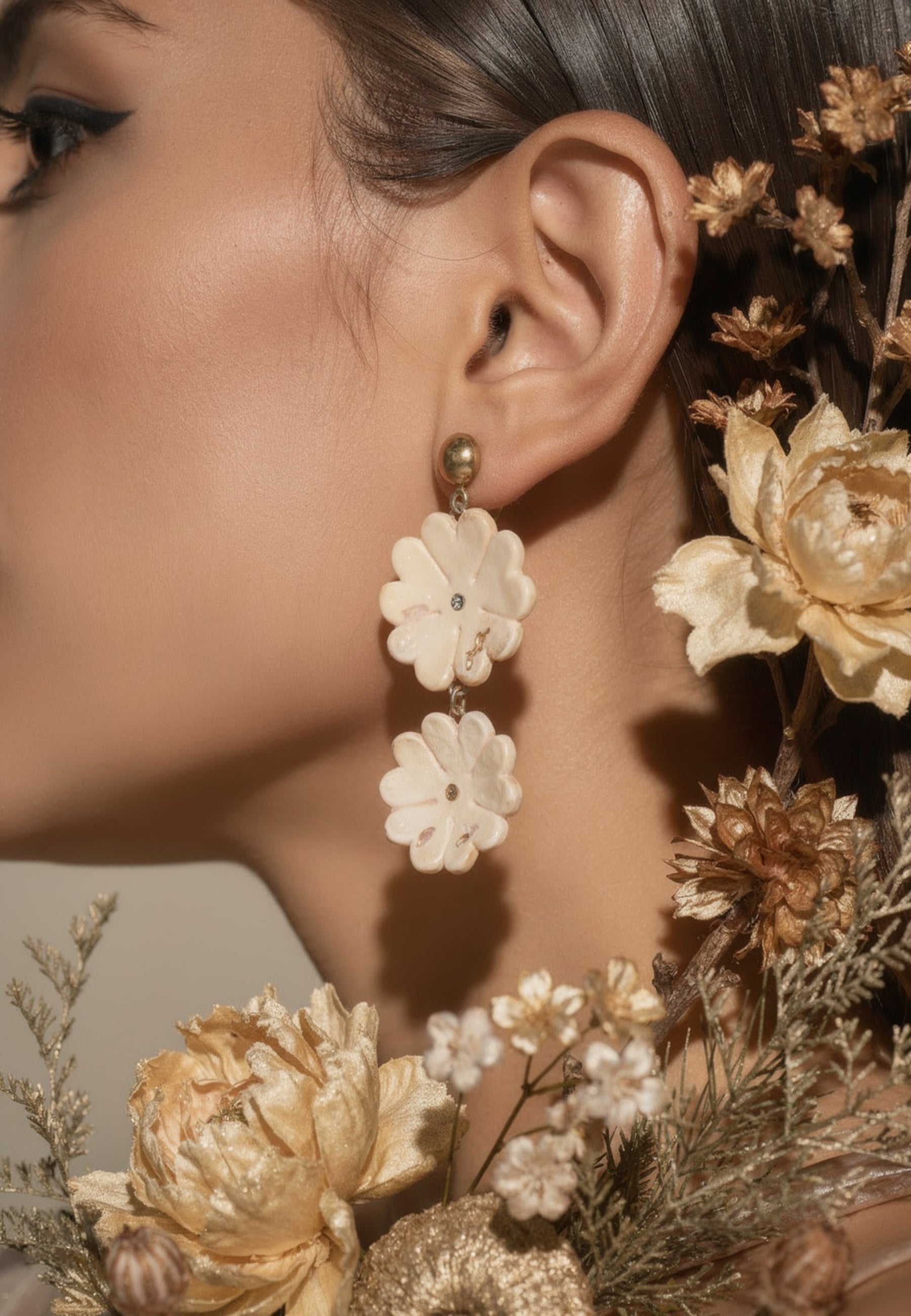 Ecru Flora Dangler Earrings ACCESSORIES IKKIVI