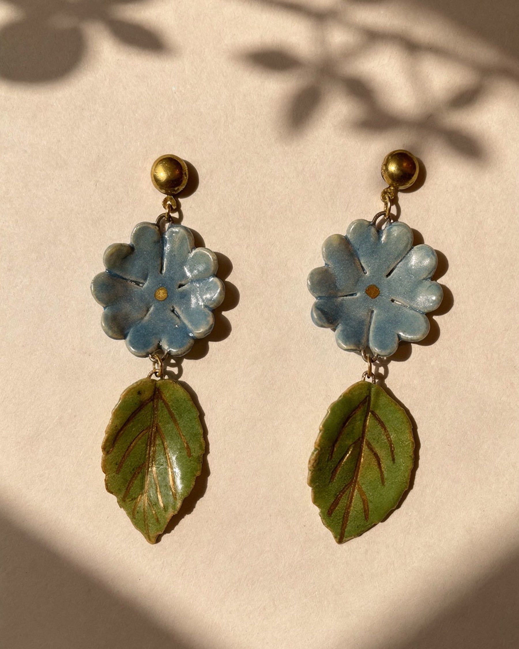 Blue Flora Leaf Dangler Earrings ACCESSORIES IKKIVI