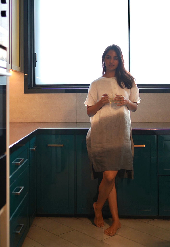 Ombre Block Dress Ivory Charcoal DRESSES IKKIVI