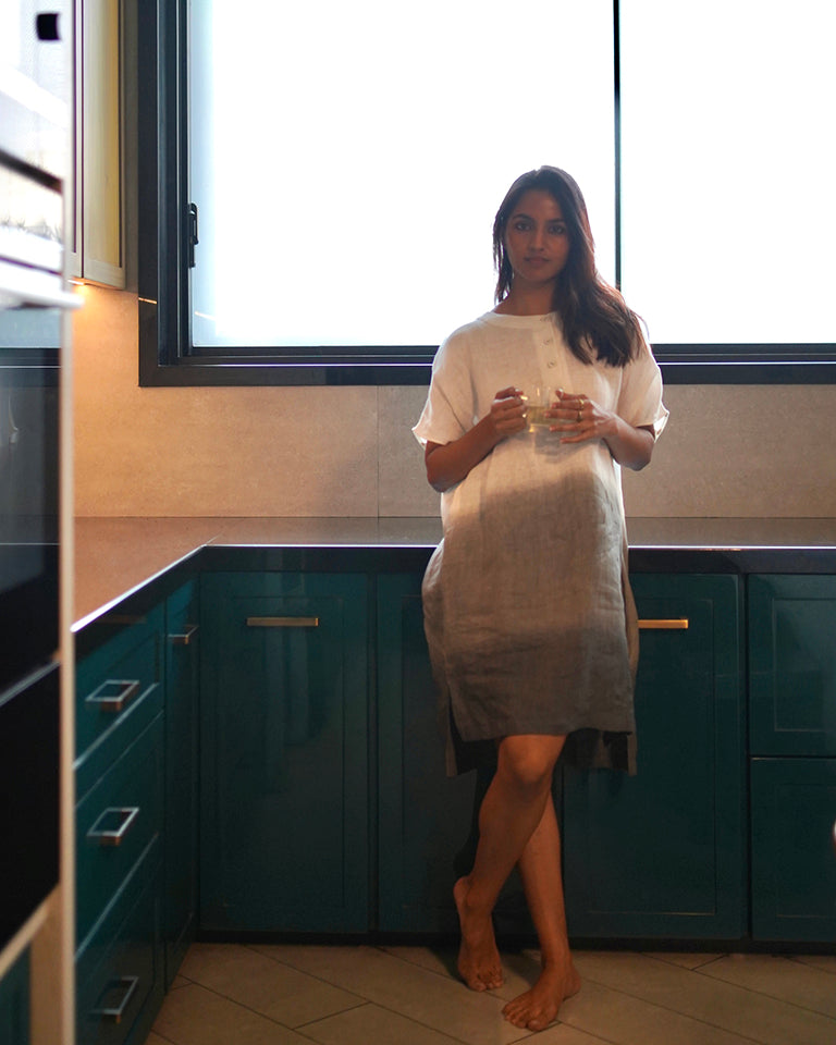 Ombre Block Dress Ivory Charcoal DRESSES IKKIVI