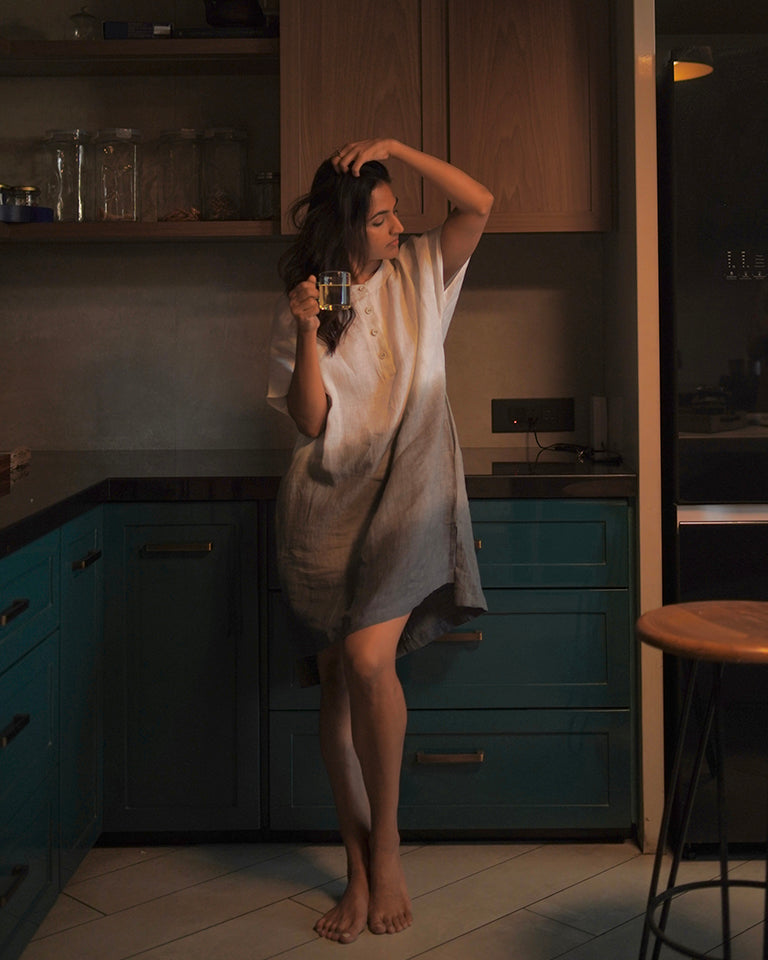 Ombre Block Dress Ivory Charcoal DRESSES IKKIVI