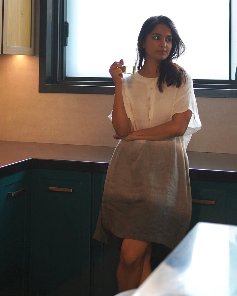 Ombre Block Dress Ivory Charcoal DRESSES IKKIVI