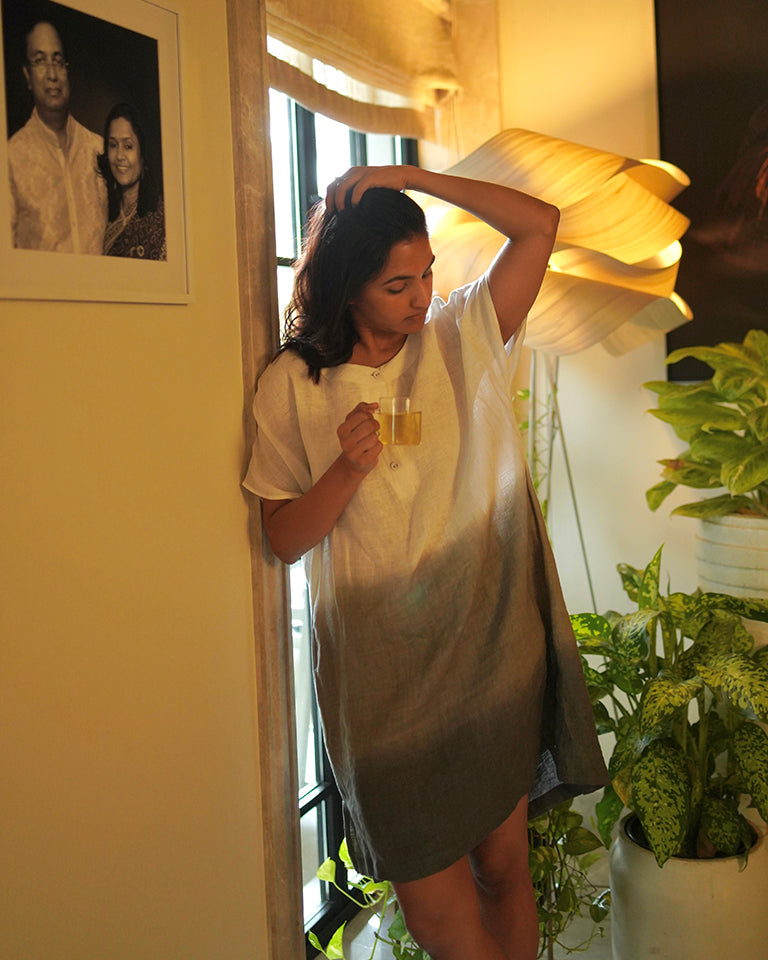 Ombre Block Dress Ivory Charcoal DRESSES IKKIVI