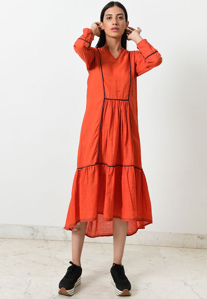 Khadi Contrasting Pipe Dress DRESSES Rias Jaipur