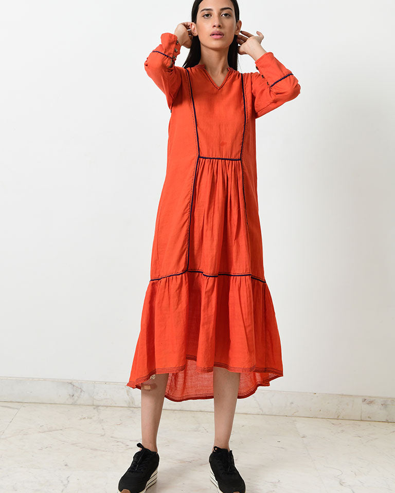 Khadi Contrasting Pipe Dress DRESSES Rias Jaipur