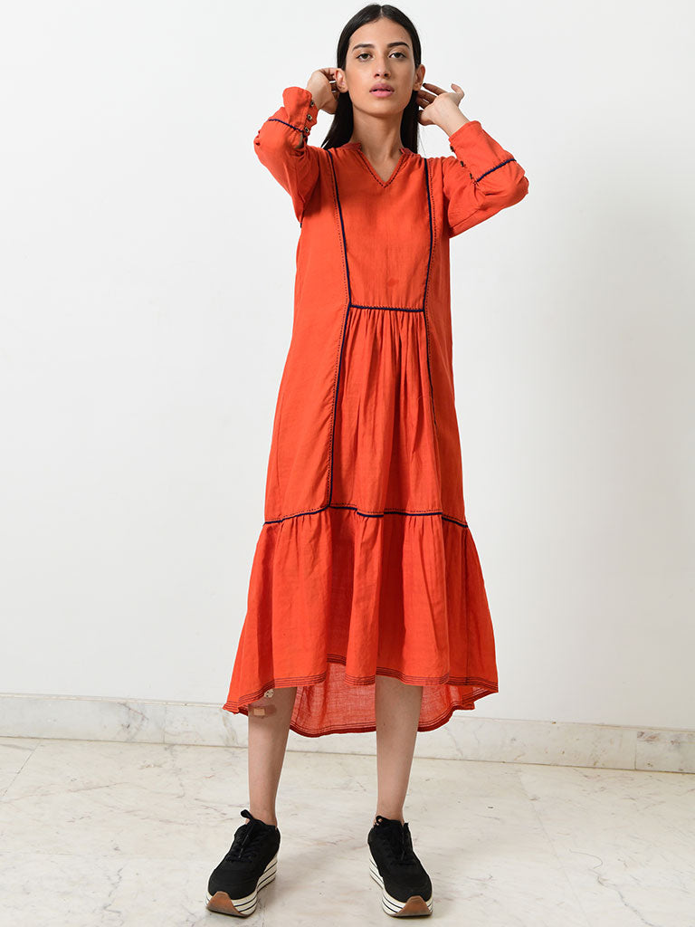 Khadi Contrasting Pipe Dress DRESSES Rias Jaipur