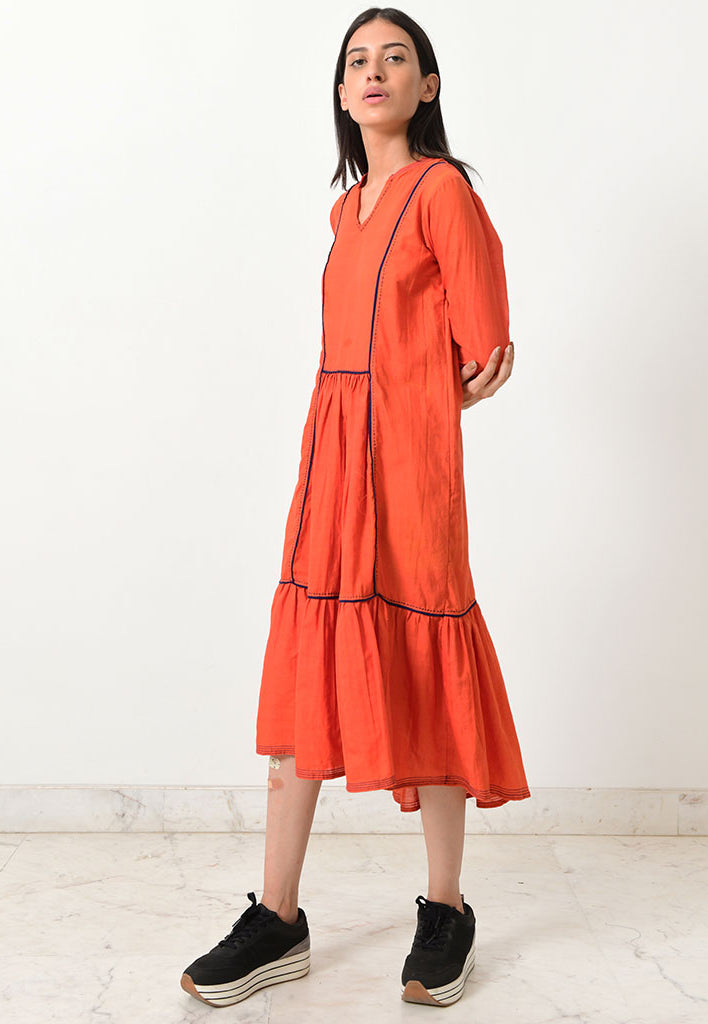 Khadi Contrasting Pipe Dress DRESSES Rias Jaipur