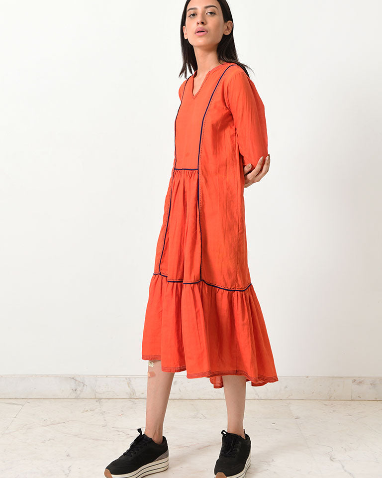 Khadi Contrasting Pipe Dress DRESSES Rias Jaipur