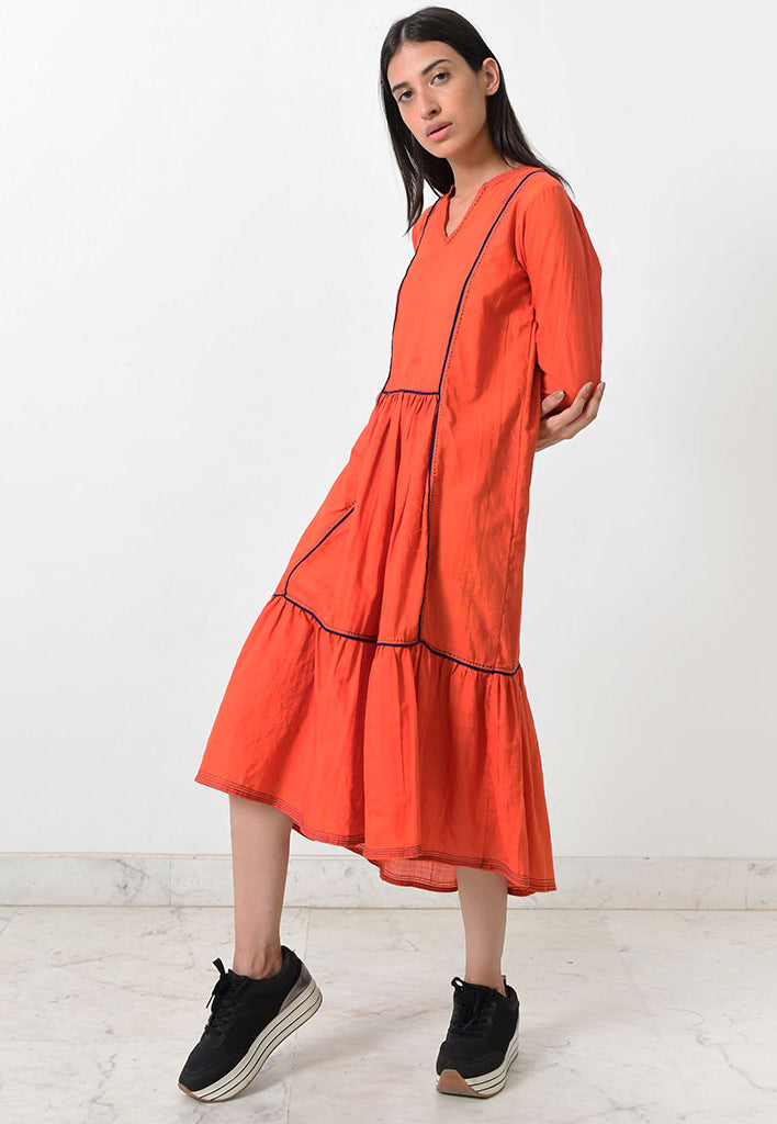 Khadi Contrasting Pipe Dress DRESSES Rias Jaipur