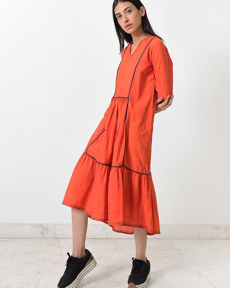 Khadi Contrasting Pipe Dress DRESSES Rias Jaipur