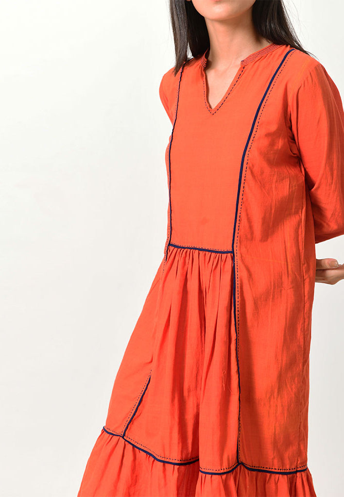 Khadi Contrasting Pipe Dress DRESSES Rias Jaipur