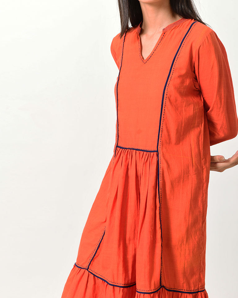 Khadi Contrasting Pipe Dress DRESSES Rias Jaipur