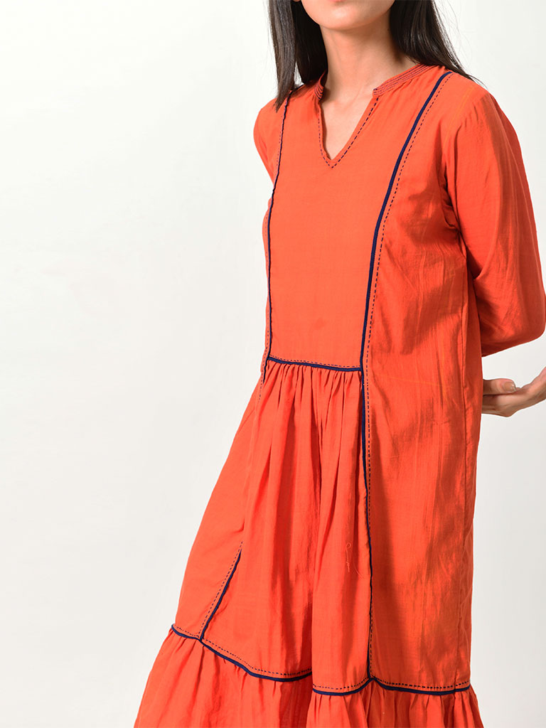 Khadi Contrasting Pipe Dress DRESSES Rias Jaipur
