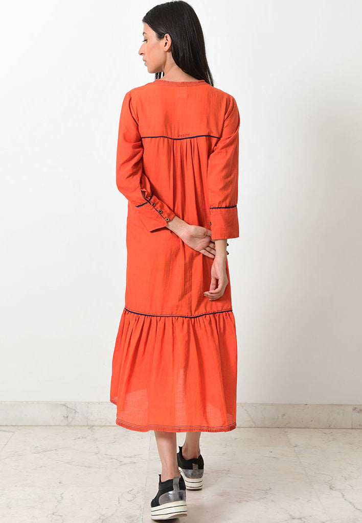 Khadi Contrasting Pipe Dress DRESSES Rias Jaipur