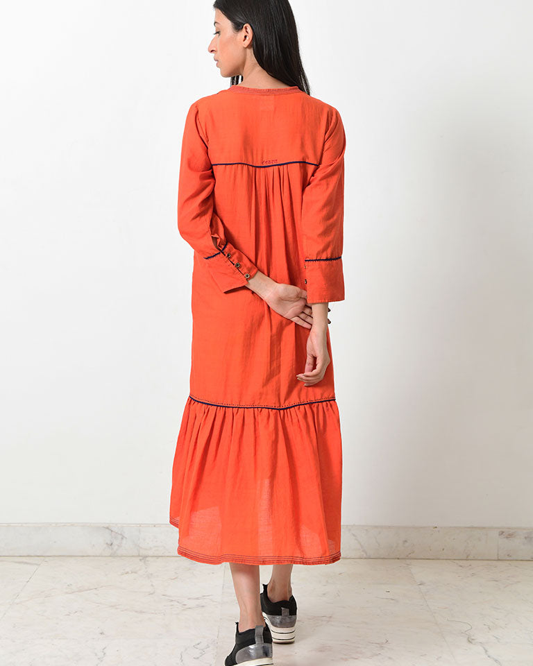 Khadi Contrasting Pipe Dress DRESSES Rias Jaipur