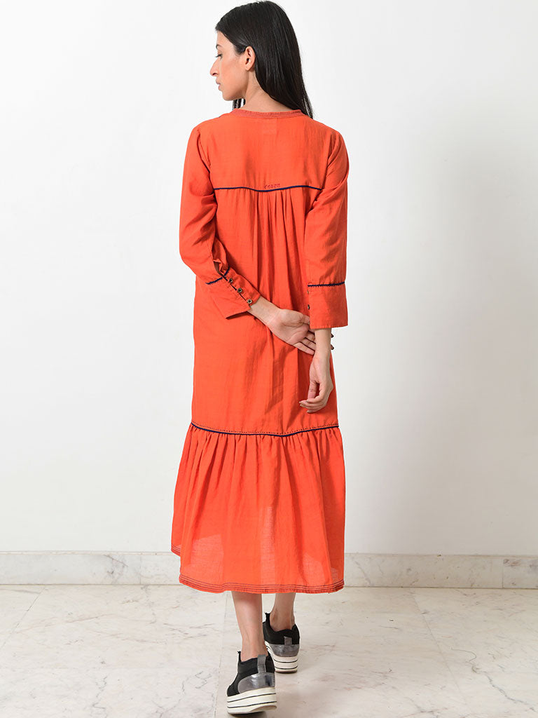 Khadi Contrasting Pipe Dress DRESSES Rias Jaipur