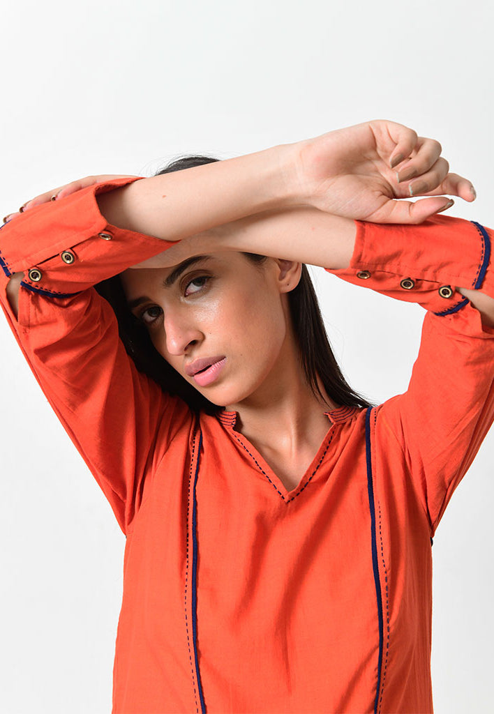 Khadi Contrasting Pipe Dress DRESSES Rias Jaipur