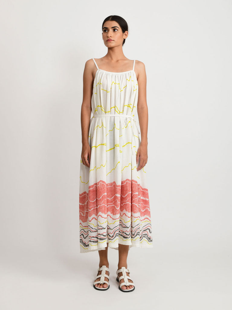 Salmon Gathered Dress DRESSES Rias Jaipur