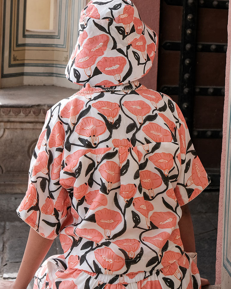 Outlined Florals Boxy Resort Shirt TOPS Khajoor