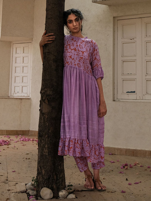 Lavender Floret Gathers Tunic DRESSES Khajoor   