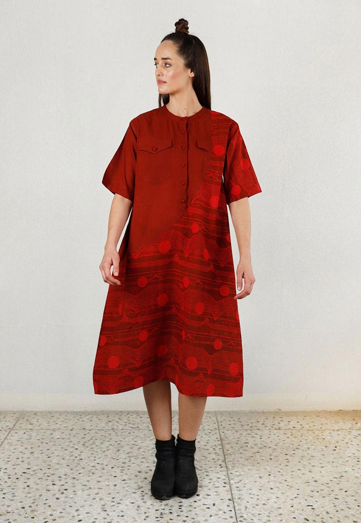 Fluid Red Pocket Dress DRESSES Rias Jaipur