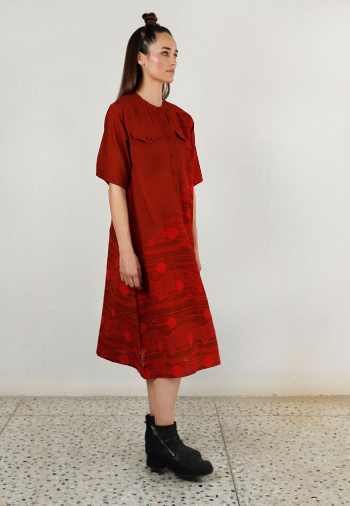 Fluid Red Pocket Dress DRESSES Rias Jaipur