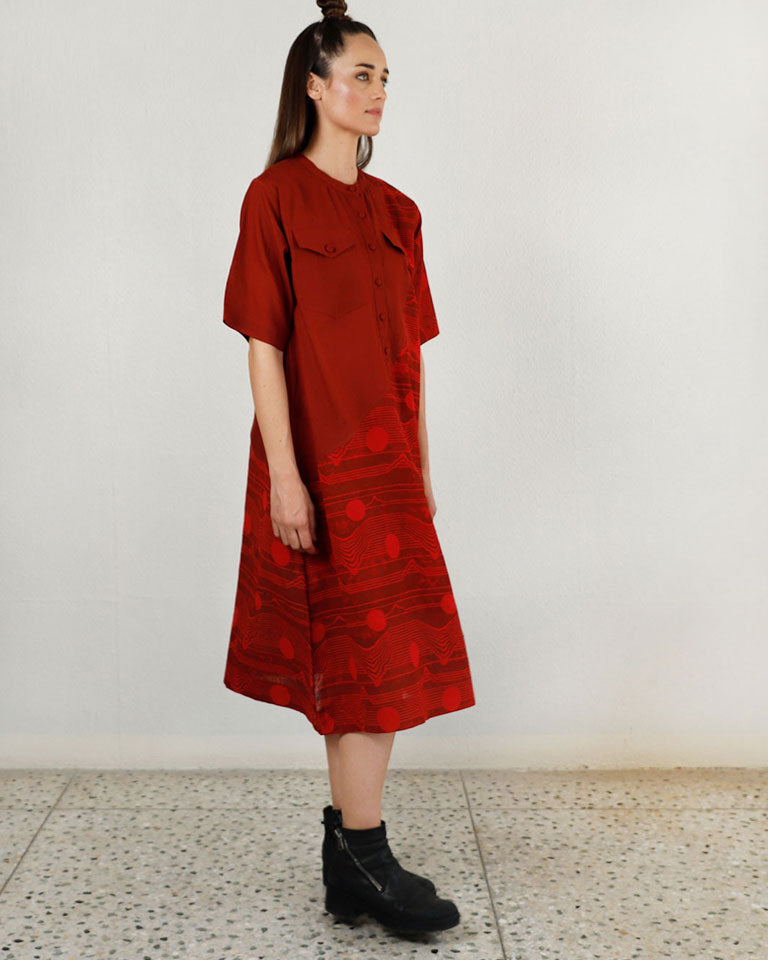 Fluid Red Pocket Dress DRESSES Rias Jaipur