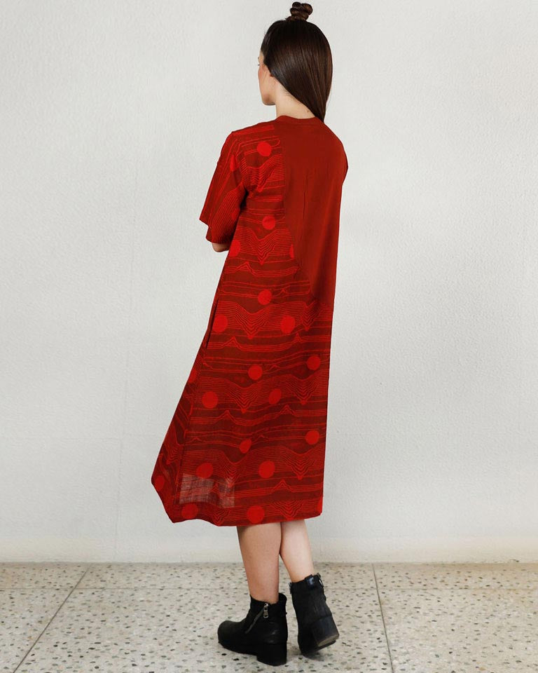 Fluid Red Pocket Dress DRESSES Rias Jaipur