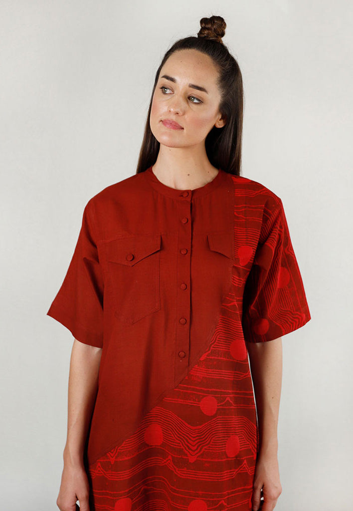 Fluid Red Pocket Dress DRESSES Rias Jaipur