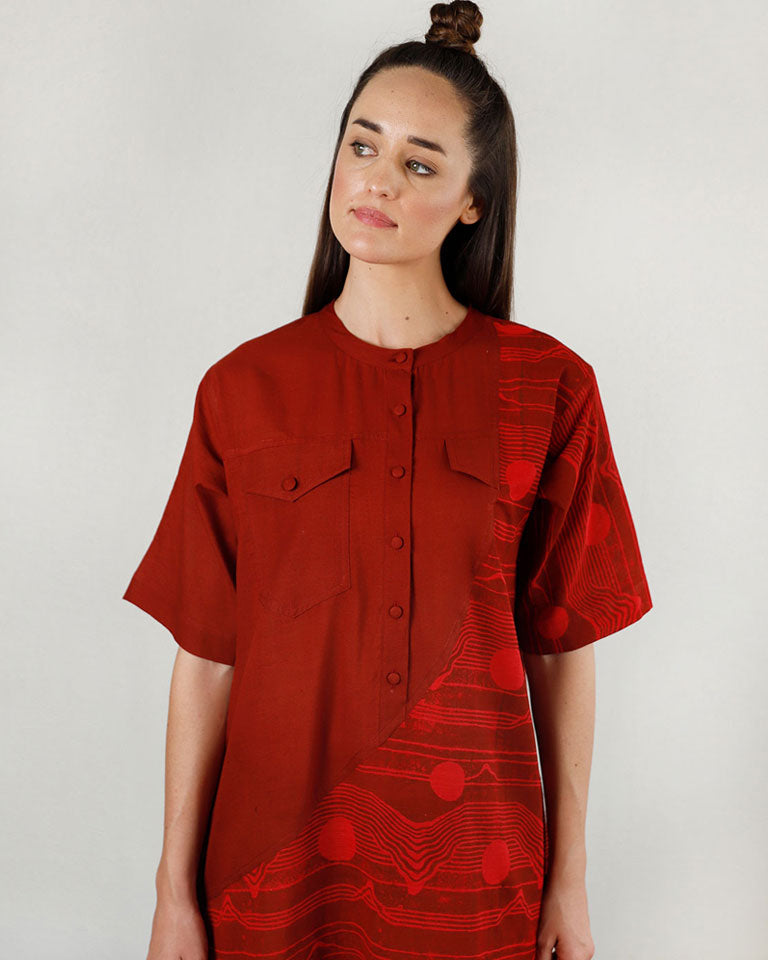 Fluid Red Pocket Dress DRESSES Rias Jaipur