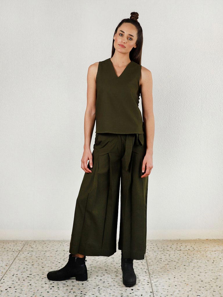 Moss Olive Double Pleat Pants BOTTOMS Rias Jaipur